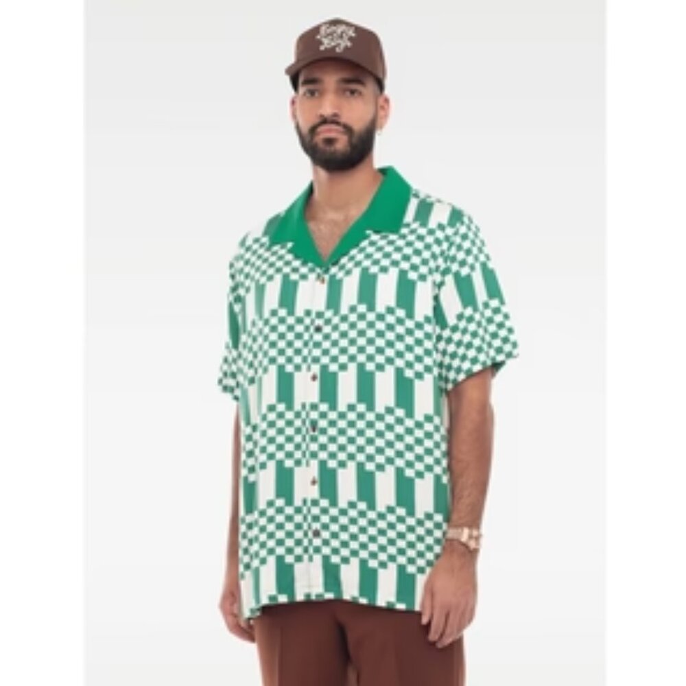 ⛳ Bogey Boys "Checkered Button Up Green" Golf Shirt. New With Tags! 2XL
